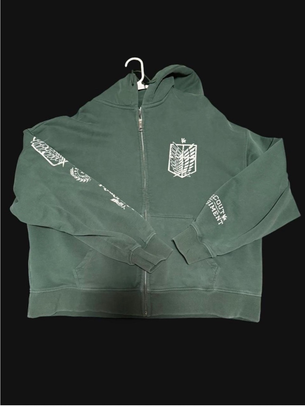 YoungLA Green Full-Zip Hoodie with White Attack on Titan Label